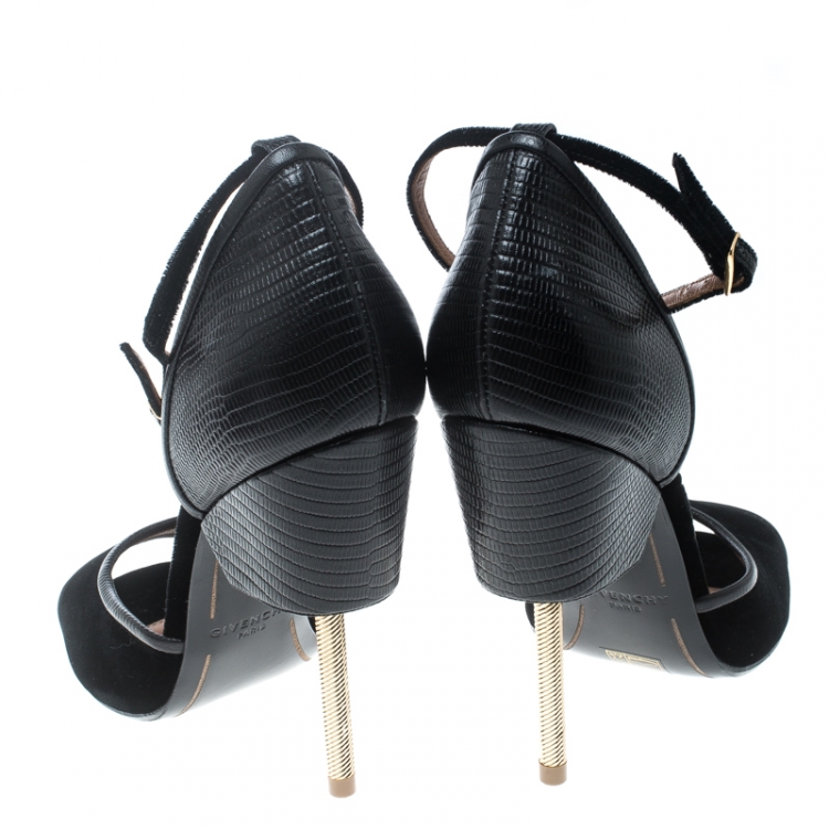 Pre Owned Givenchy Black Velvet and Leather Matilda Ankle Strap Sandals Size 39