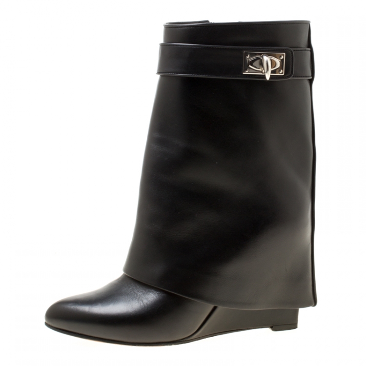 Givenchy Black Leather Shark Lock Wedge Ankle Boots Size  Givenchy | TLC