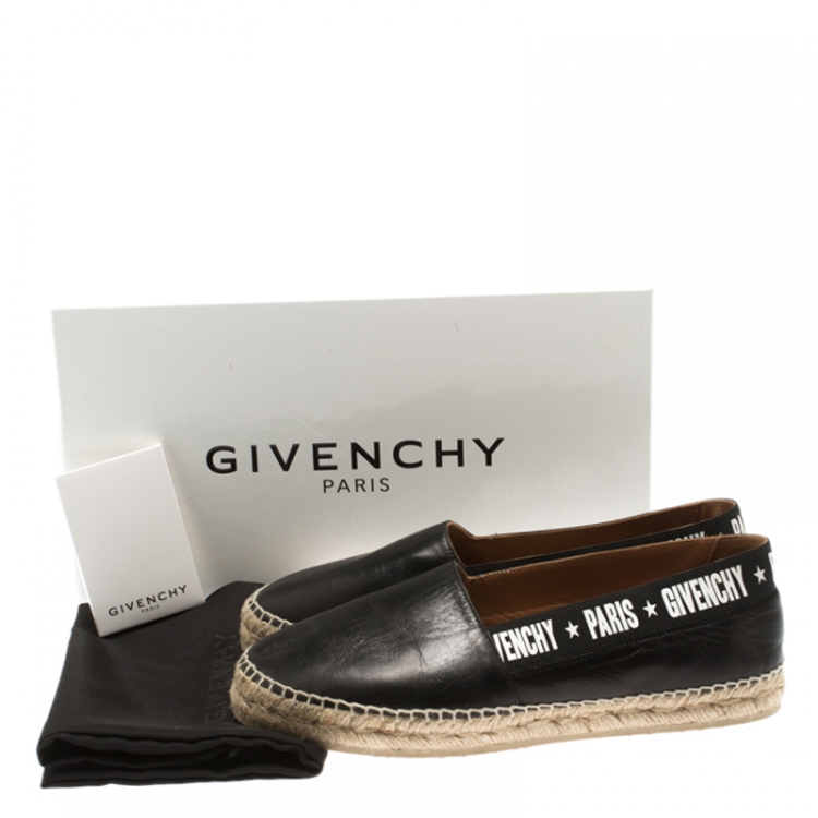 Pre Owned Givenchy Black Leather Capri Logotape Espadrille Flats Size 39