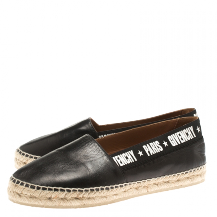 Pre Owned Givenchy Black Leather Capri Logotape Espadrille Flats Size 39