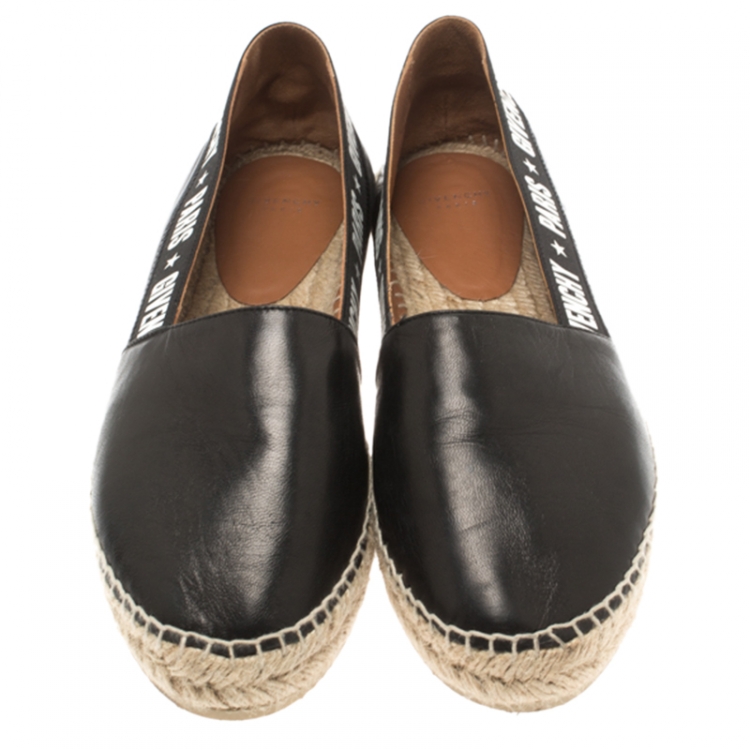 Pre Owned Givenchy Black Leather Capri Logotape Espadrille Flats Size 39