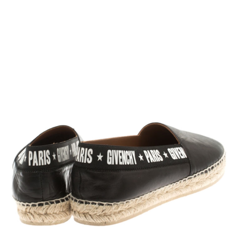 Pre Owned Givenchy Black Leather Capri Logotape Espadrille Flats Size 39
