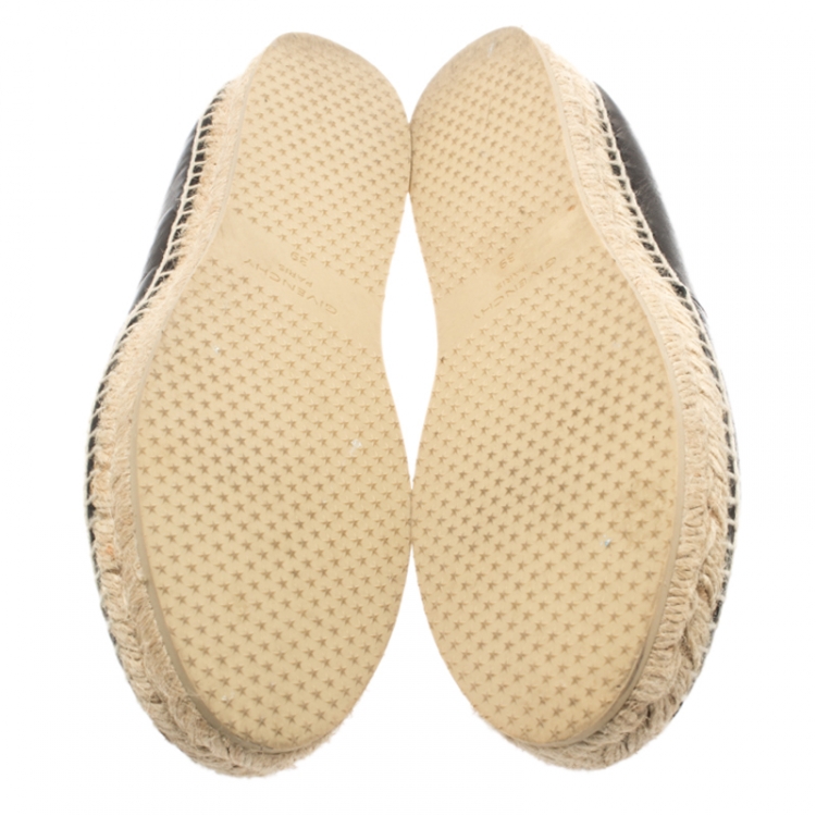 Pre Owned Givenchy Black Leather Capri Logotape Espadrille Flats Size 39