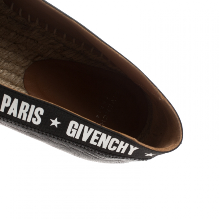 Pre Owned Givenchy Black Leather Capri Logotape Espadrille Flats Size 39