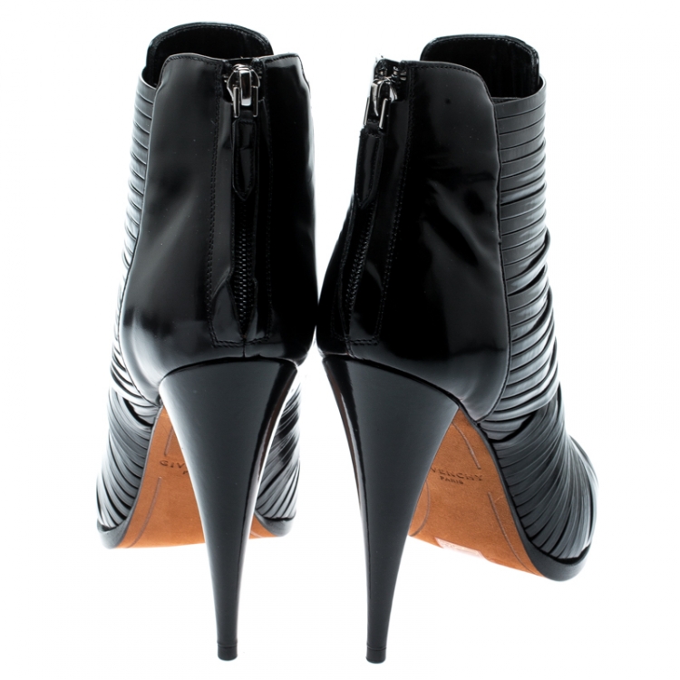 Pre Owned Givenchy Black Strappy Leather Peep Toe Ankle Booties Size 37