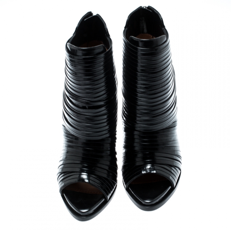 Pre Owned Givenchy Black Strappy Leather Peep Toe Ankle Booties Size 37