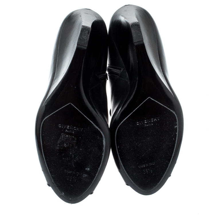 Pre Owned Givenchy Black Leather Wedge Heel Open Toe Ankle Boots Size 39.5
