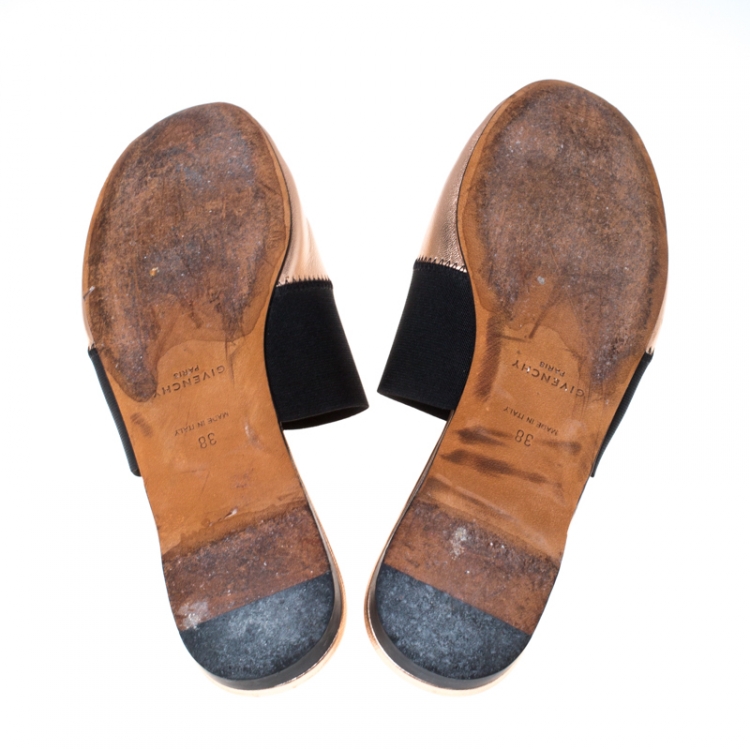 Pre Owned Givenchy Metallic Bronze Leather Flat Mules Size 38