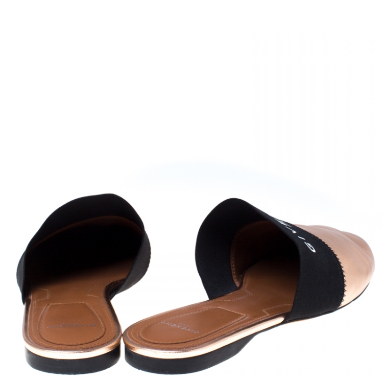 Pre Owned Givenchy Metallic Bronze Leather Flat Mules Size 38