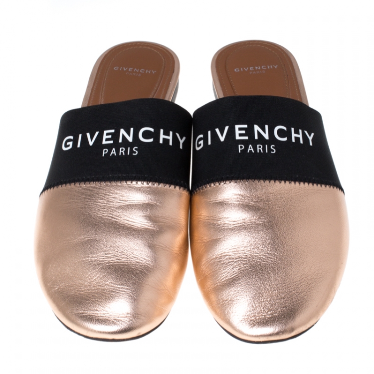 Pre Owned Givenchy Metallic Bronze Leather Flat Mules Size 38