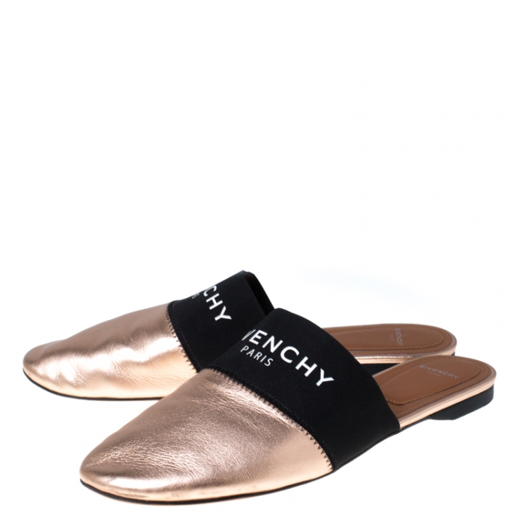 Pre Owned Givenchy Metallic Bronze Leather Flat Mules Size 38