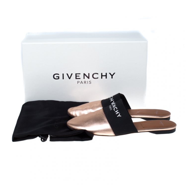 Pre Owned Givenchy Metallic Bronze Leather Flat Mules Size 38