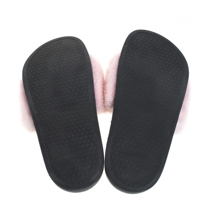Pre Owned Givenchy Pink Mink Fur Flat Slides Size 38