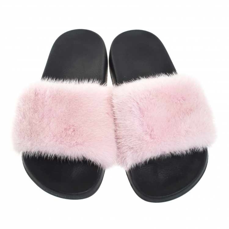 Pre Owned Givenchy Pink Mink Fur Flat Slides Size 38