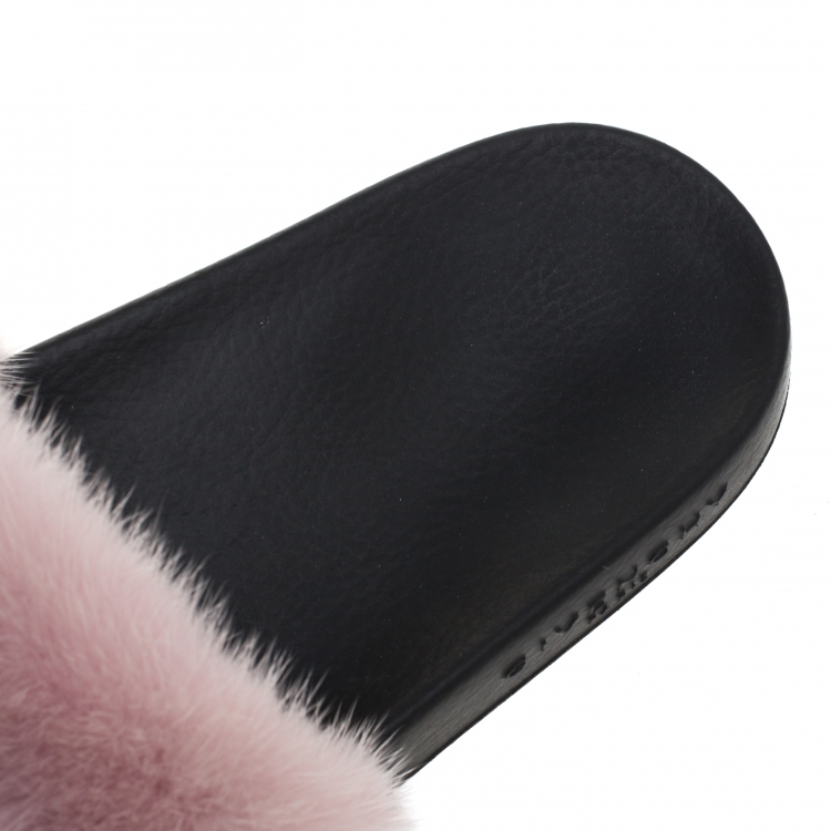 Pre Owned Givenchy Pink Mink Fur Flat Slides Size 38