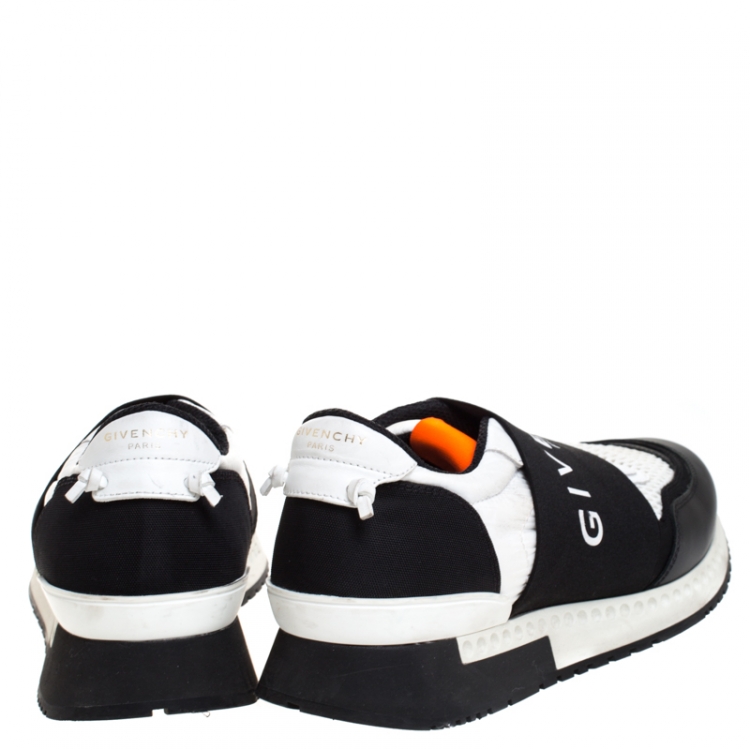 Pre Owned Givenchy Black/White Leather, Canvas, And Mesh Runner Active Low Top Sneakers Size 40