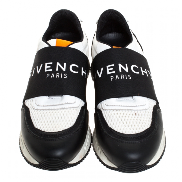Pre Owned Givenchy Black/White Leather, Canvas, And Mesh Runner Active Low Top Sneakers Size 40