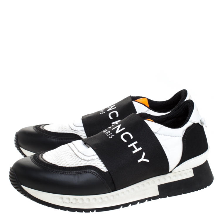 Pre Owned Givenchy Black/White Leather, Canvas, And Mesh Runner Active Low Top Sneakers Size 40