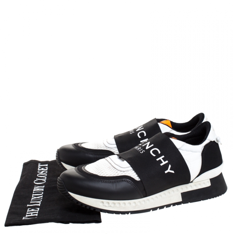Pre Owned Givenchy Black/White Leather, Canvas, And Mesh Runner Active Low Top Sneakers Size 40