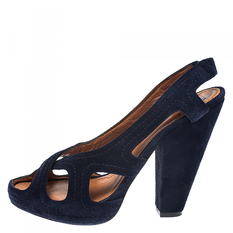 Pre Owned Givenchy Blue Suede Criss Cross Cut Out Slingback Platform Sandals Size 39