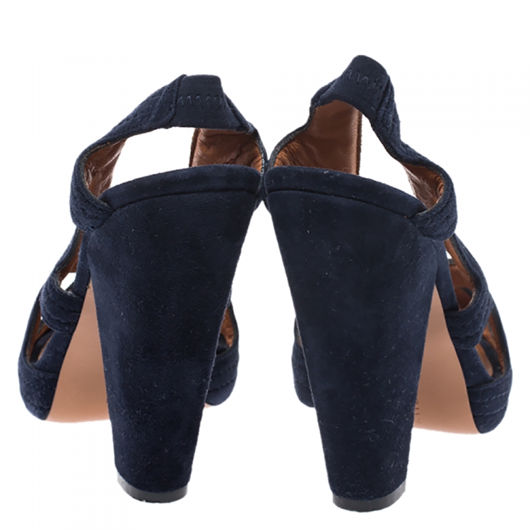 Pre Owned Givenchy Blue Suede Criss Cross Cut Out Slingback Platform Sandals Size 39