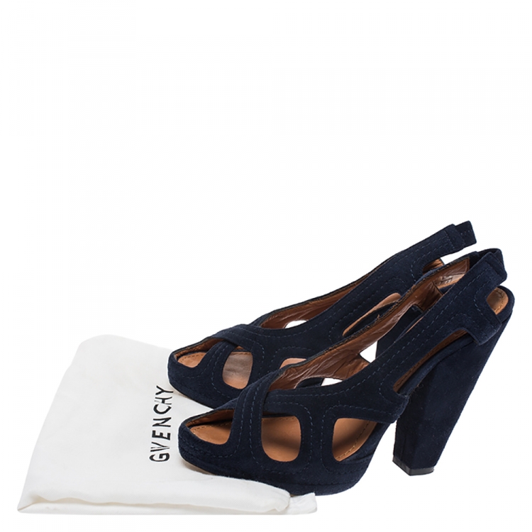 Pre Owned Givenchy Blue Suede Criss Cross Cut Out Slingback Platform Sandals Size 39