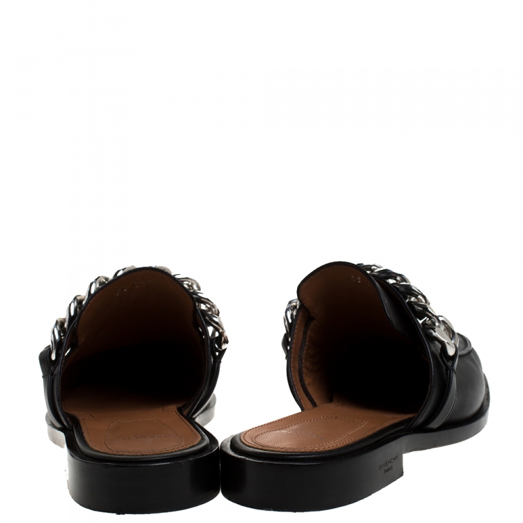Pre Owned Givenchy Black Leather Chain Mules Size 37