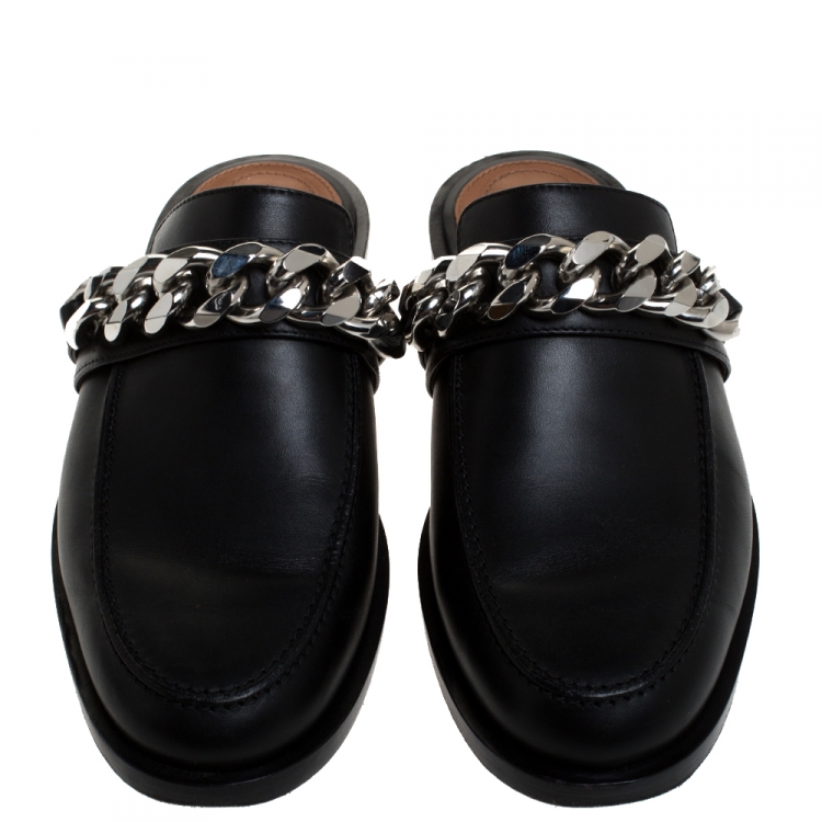 Pre Owned Givenchy Black Leather Chain Mules Size 37