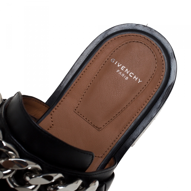 Pre Owned Givenchy Black Leather Chain Mules Size 37