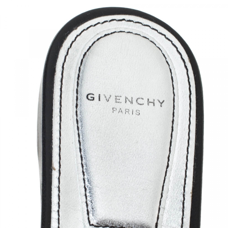 Pre Owned Givenchy Black Leather And Elastic Logo Flat Mules Size 38