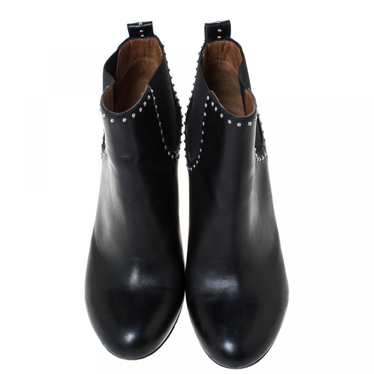 Pre Owned Givenchy Black Studded Leather Round Toe Ankle Boots Size 39