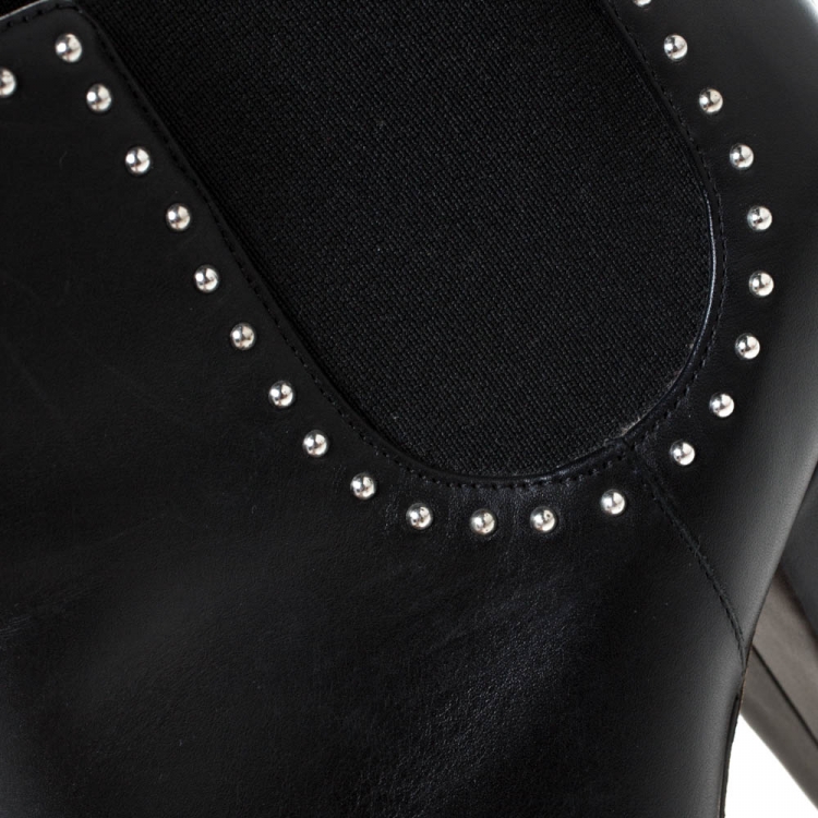 Pre Owned Givenchy Black Studded Leather Round Toe Ankle Boots Size 39