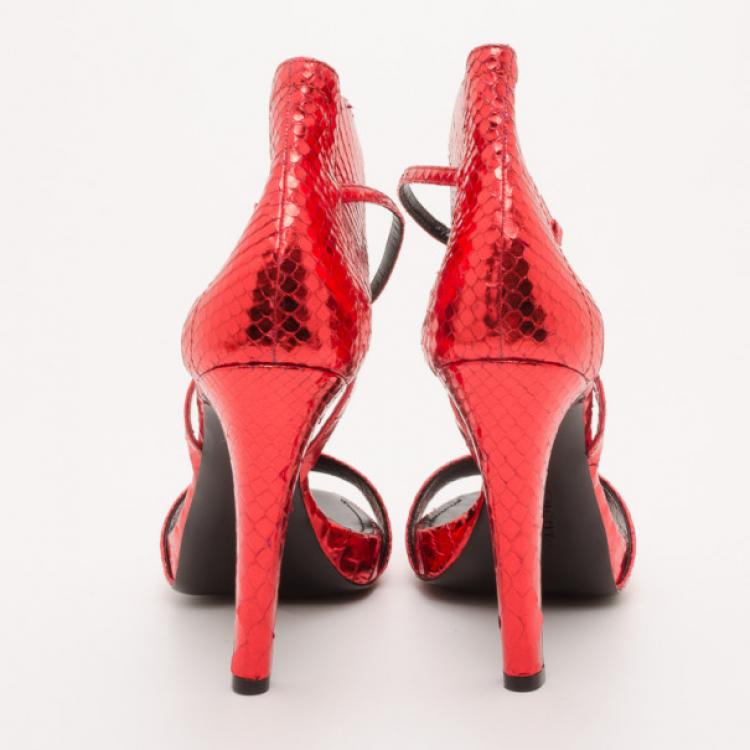 Pre Owned Givenchy Red Metallic Python Sandals Size 38