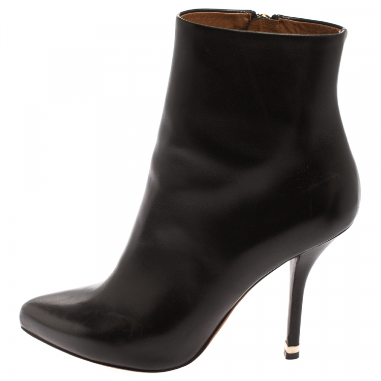 Pre Owned Givenchy Black Leather Zip Ankle Boots Size 38