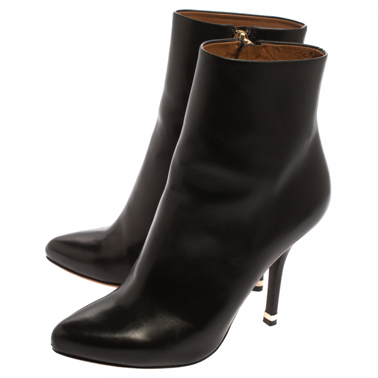 Pre Owned Givenchy Black Leather Zip Ankle Boots Size 38