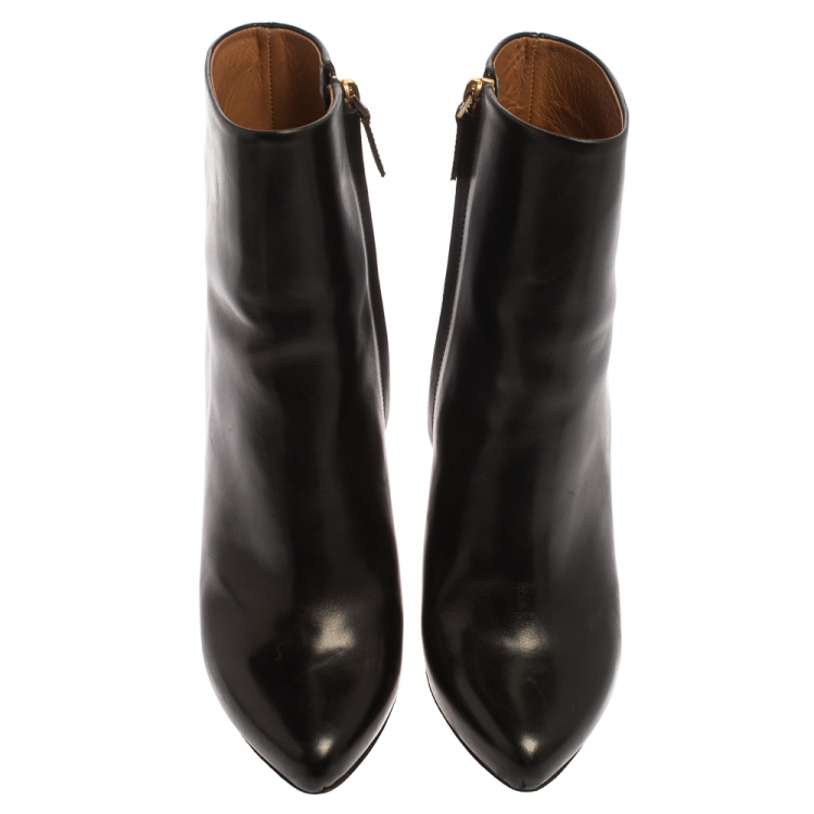 Pre Owned Givenchy Black Leather Zip Ankle Boots Size 38
