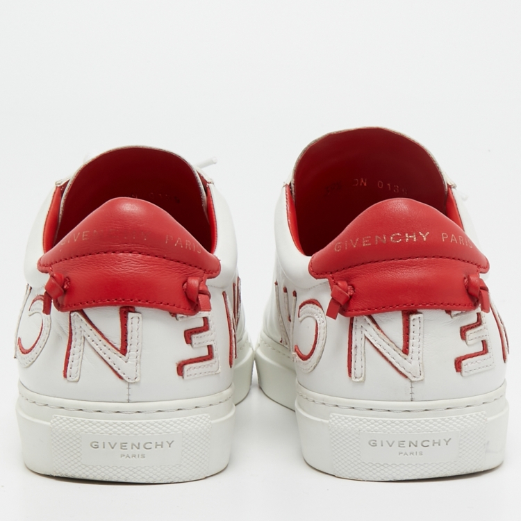 Pre Owned Givenchy White/Red Leather Reverse Sneakers Size 39.5
