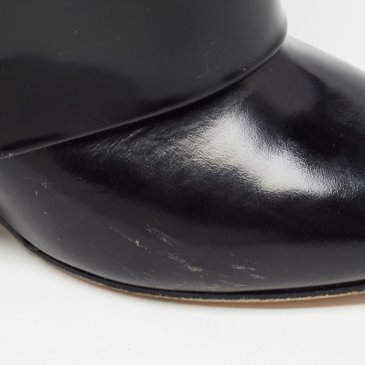 Pre Owned Givenchy Black/Brown Patent Leather Shark Calf Length Boots Size 40