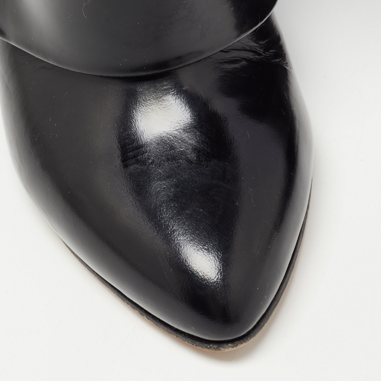 Pre Owned Givenchy Black/Brown Patent Leather Shark Calf Length Boots Size 40