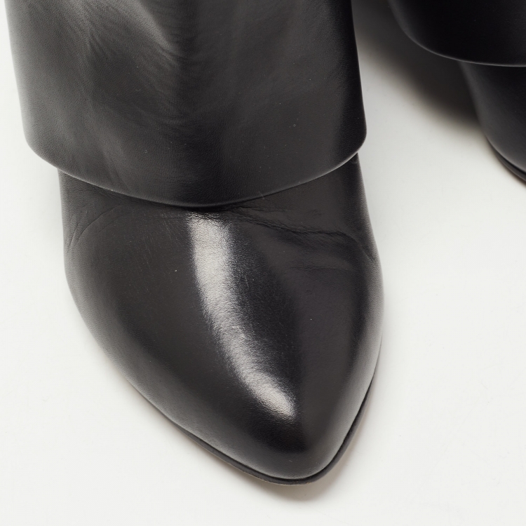 Pre Owned Givenchy Black Leather Shark Lock Wedge Boots Size 37