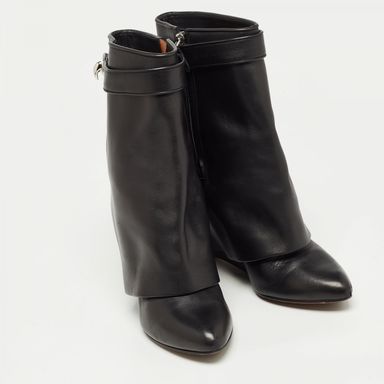Pre Owned Givenchy Black Leather Shark Lock Ankle Boots Size 40.5