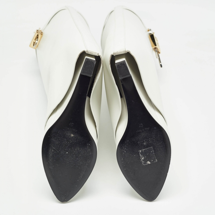 Pre Owned Givenchy White Leather Shark Lock Knee Length Boots Size 40