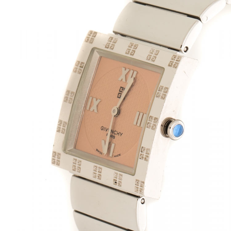 Pre Owned Givenchy Peach Stainless Steel Apsaras Women's Wristwatch 27 mm