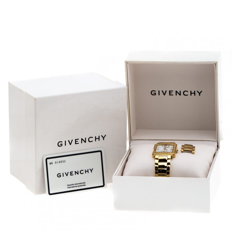 Pre Owned Givenchy Mother of Pearl Gold Plated Stainless Steel Diamonds New Apsaras REG.1558962 Women's Wristwatch 29 mm