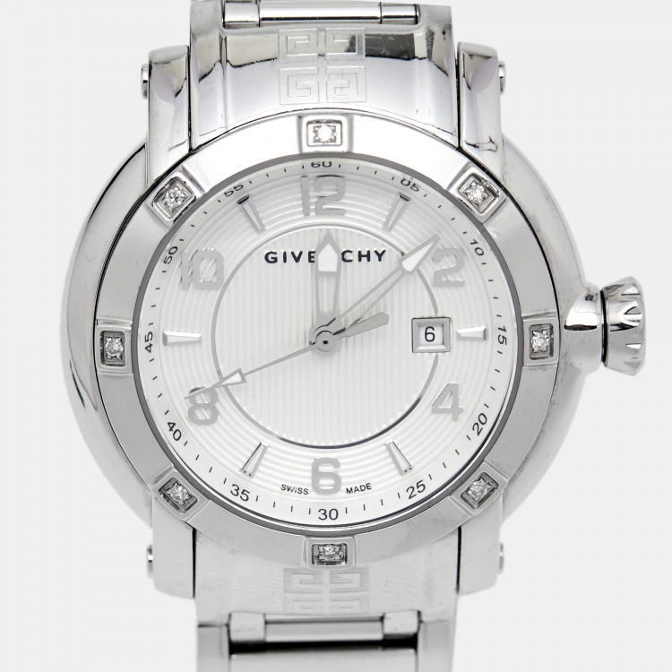 Pre Owned Givenchy White Stainless Steel Diamond GV.5202L Women's Wristwatch 36 mm