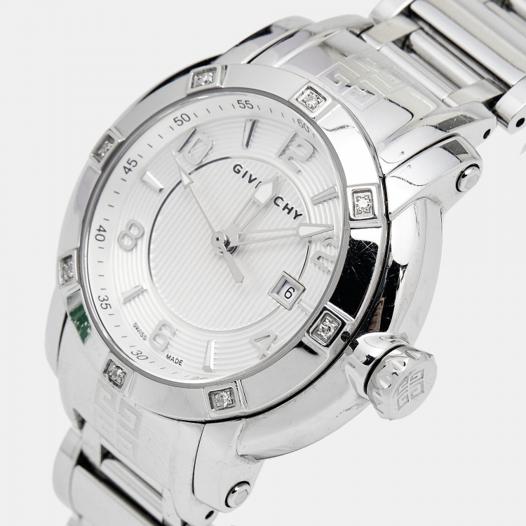 Pre Owned Givenchy White Stainless Steel Diamond GV.5202L Women's Wristwatch 36 mm