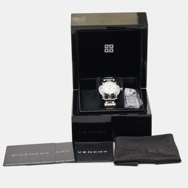 Pre Owned Givenchy White Stainless Steel Diamond GV.5202L Women's Wristwatch 36 mm