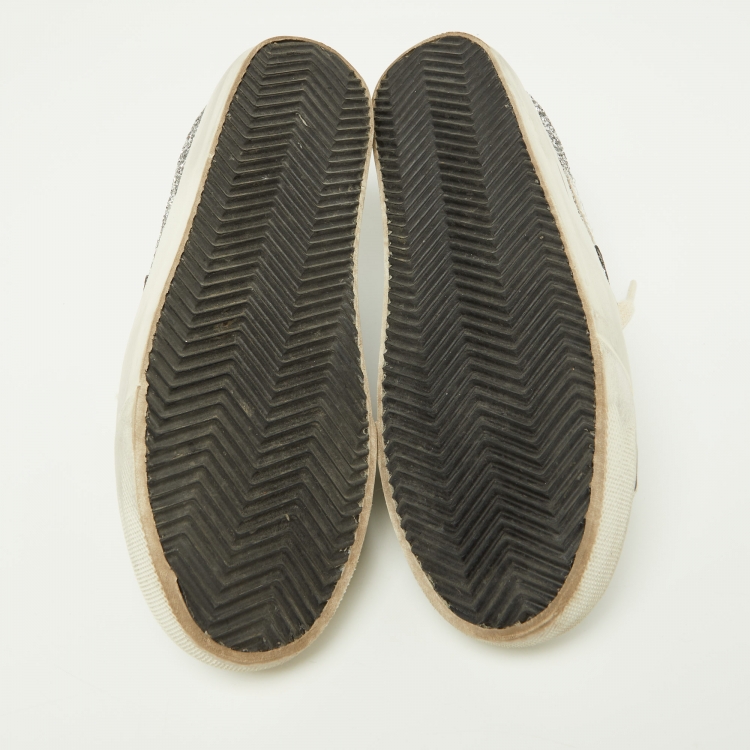 مملوكة مسبقًا Golden Goose Silver Glitter and Suede Super Star Sabot Mule Sneakers Size 37
