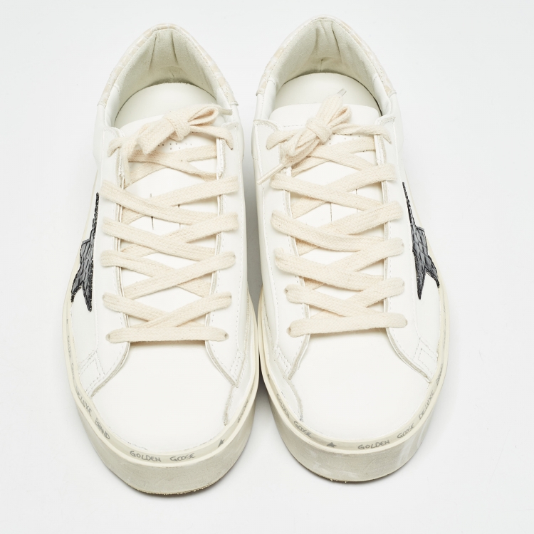 Pre Owned Golden Goose White/Grey  Leather Hi Star Sneakers Size 37