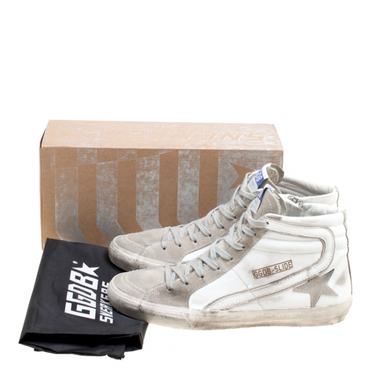 Pre Owned Golden Goose White Leather And Suede Slide High Top Sneakers Size 41